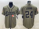 Men's Cleveland Browns #24 Nick Chubb Olive 2022 Salute To Service Cool Base Stitched Baseball Jersey,baseball caps,new era cap wholesale,wholesale hats